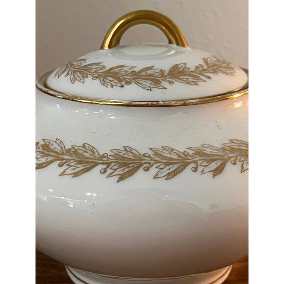 Limoges France G.D.&Cie Avenir Sugar Bowl Gold Trim Lidded Porcelain Vintage - Picture 3 of 12
